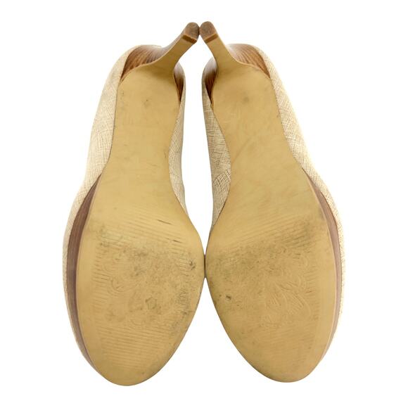 Tahari (7.5) Sophia Cream Waxed Burlap Stacked Platform Stiletto Pump Heels - Picture 7 of 12
